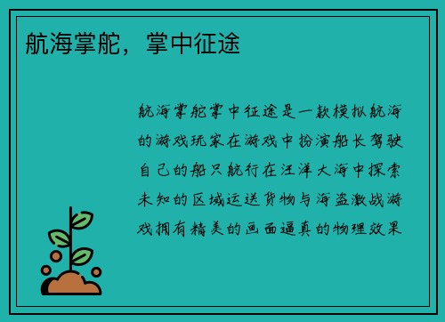 航海掌舵,掌中征途