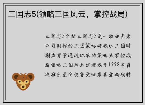 三国志5(领略三国风云，掌控战局)